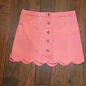 Cato pink button front denim skirt with scalloped hem size 14